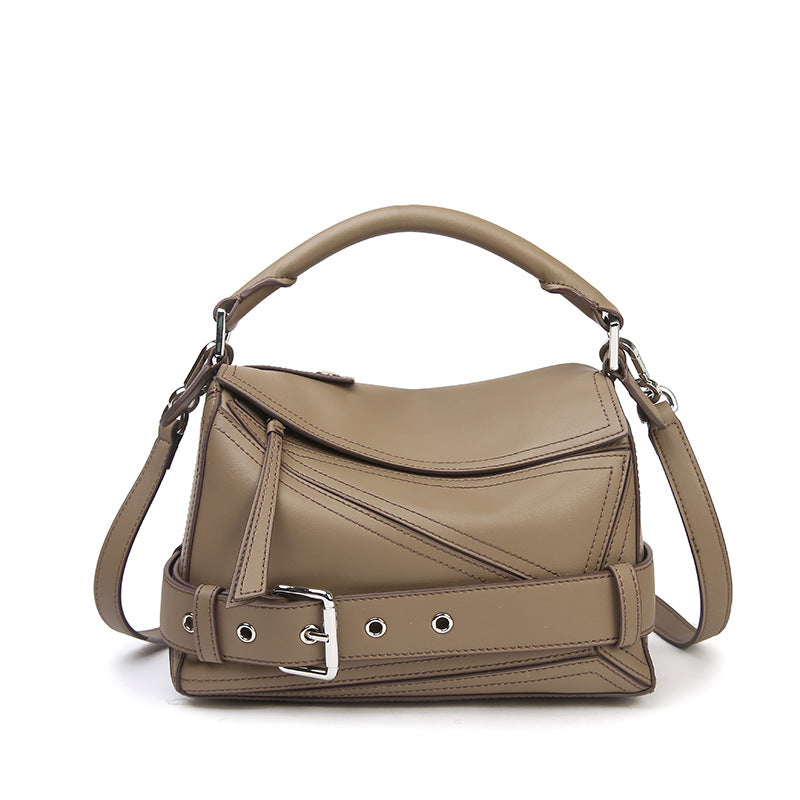 Women's First Layer Cowhide Motorcycle Geometric Genuine Leather Large Handbags