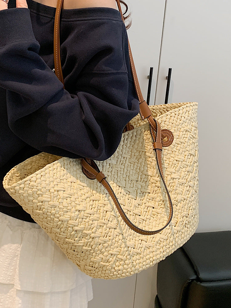 Women's Fashion Seaside Vacation Style Straw Vegetable Basket Minority Simple Large Women's Messenger Bag