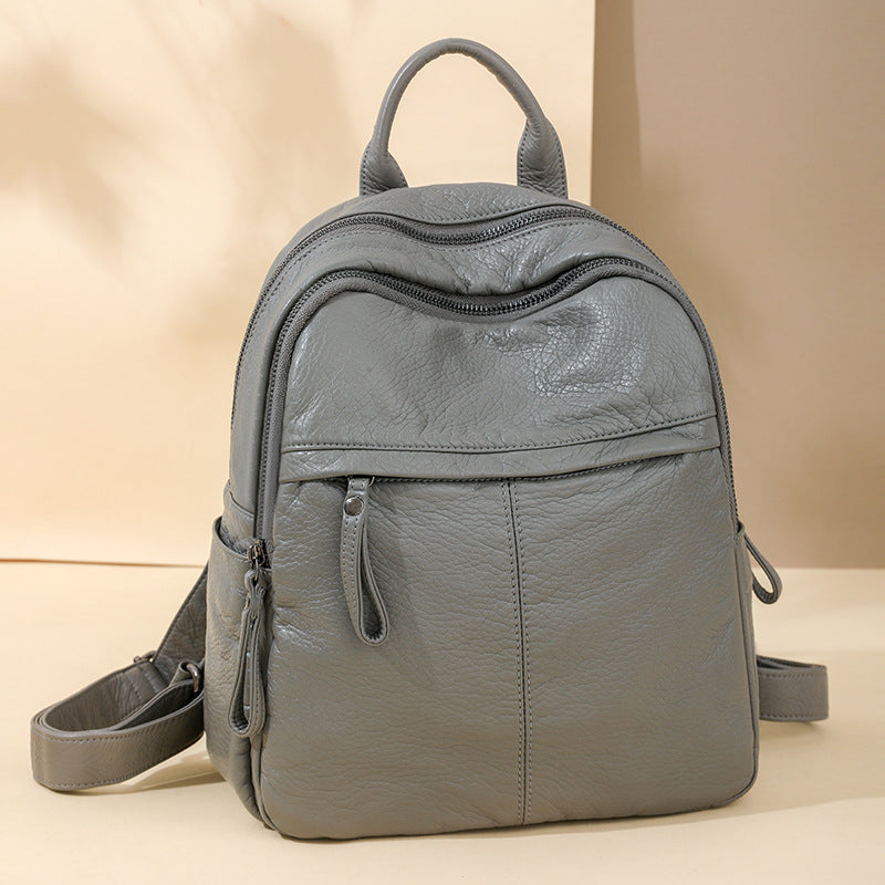 Women's Fashion Soft Leather Versatile Large Capacity Korean Women's Backpack