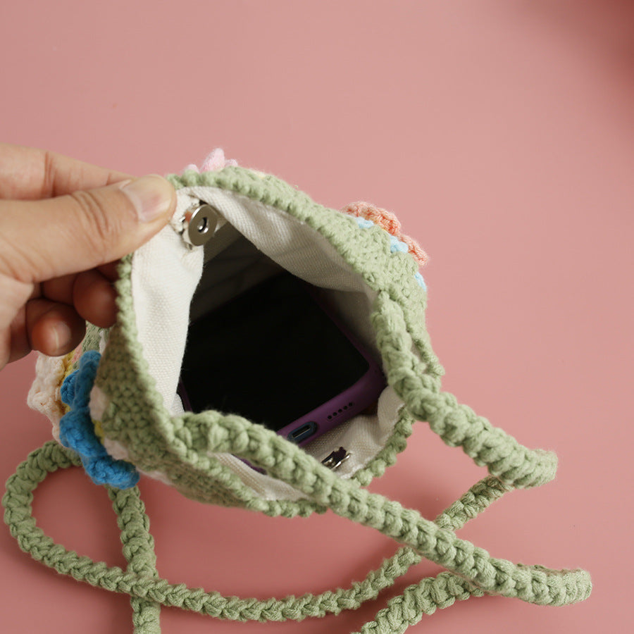 Women's Sweet Hand-woven Laminate Fresh Flower Wool Bags