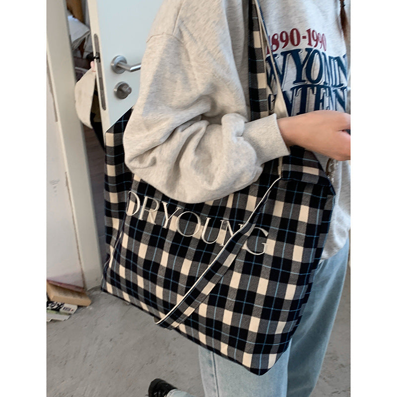 Women's Underarm For Simple Checked Canvas Tote Bags