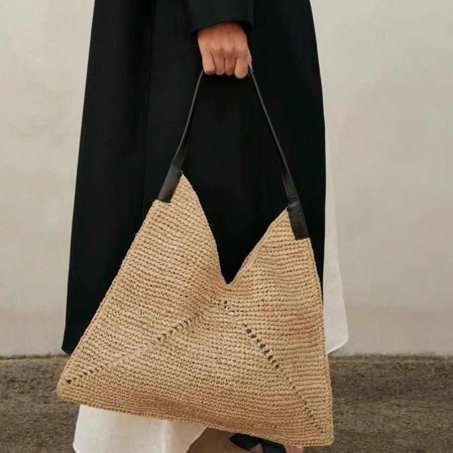Slouchy Fashion Straw Triangle Design Trendy Tote Bag