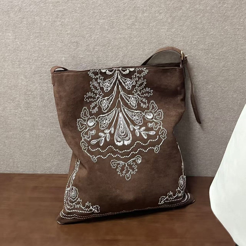 Women's Embroidered Matte Leather Lazy Relaxed Feeling Bags