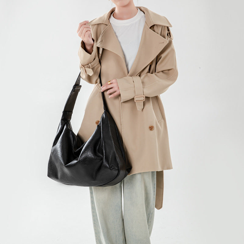 Soft Leather Large Capacity Black Dumpling Women's Shoulder Bag