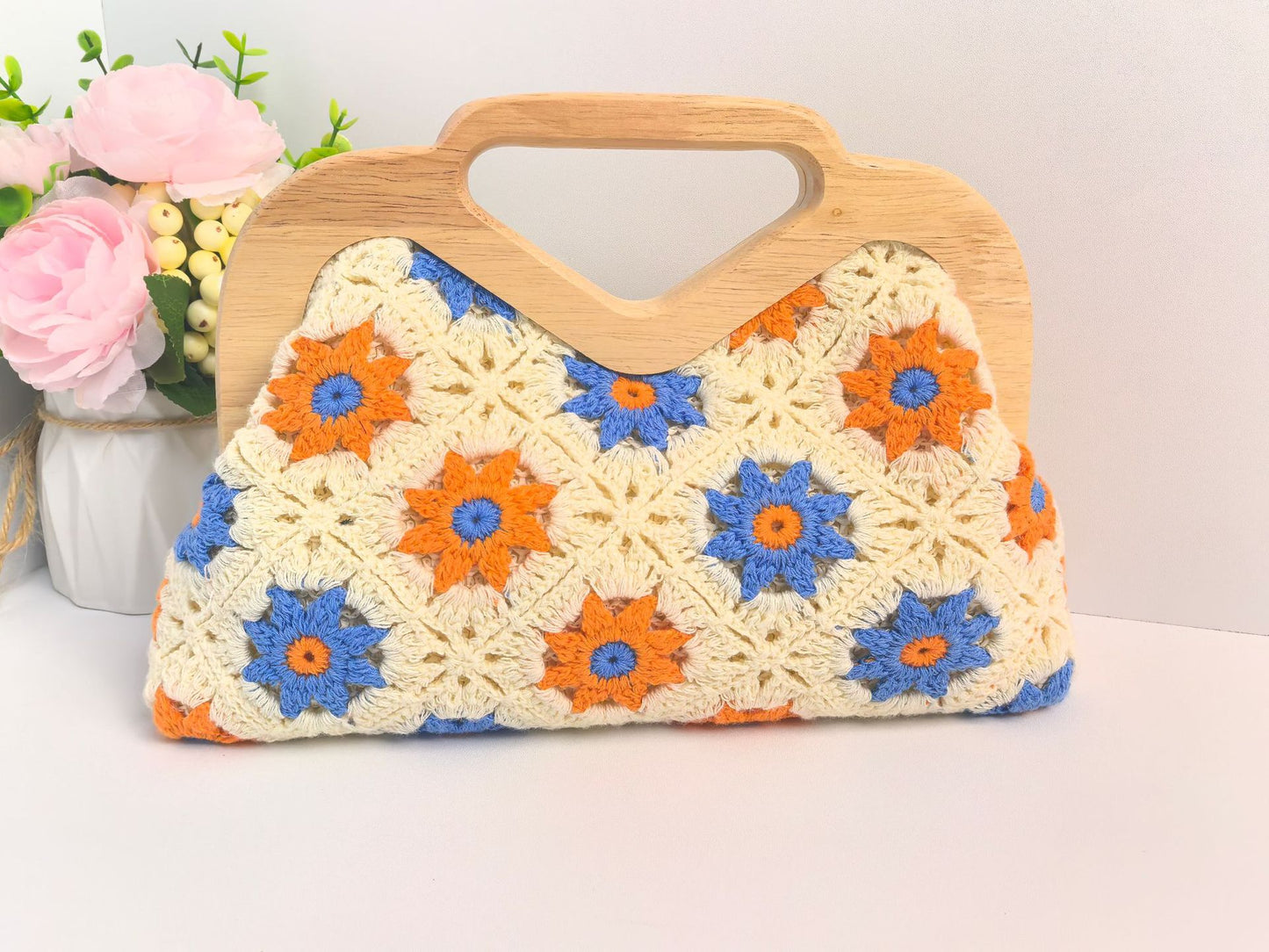 Women's Handmade Cotton Exquisite Pattern Crocheted Hollow Woven Knitted Bags