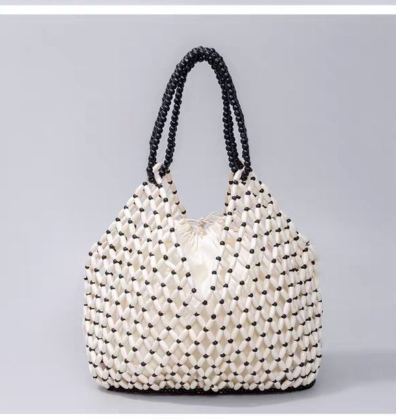 Handmade Beaded Wooden Bead Weaving Hollow Women's Handbag