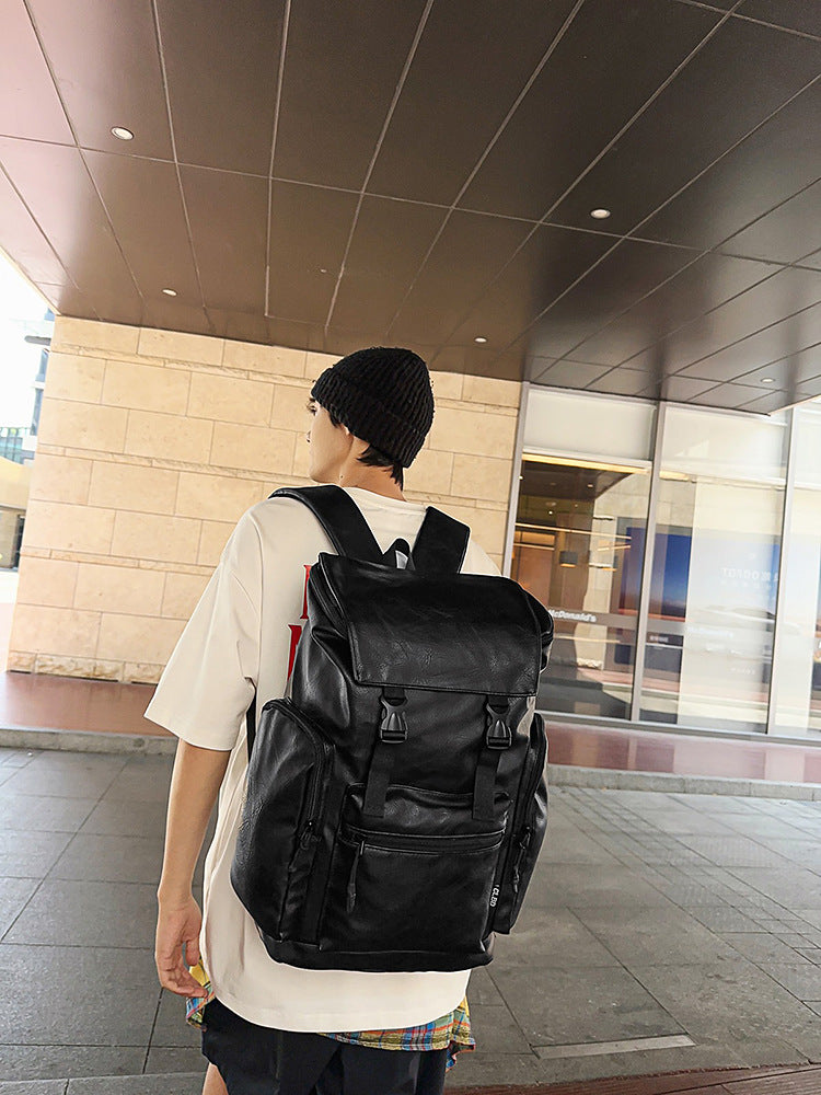 Women's & Men's High College Business Leather Large Capacity Leisure Backpack