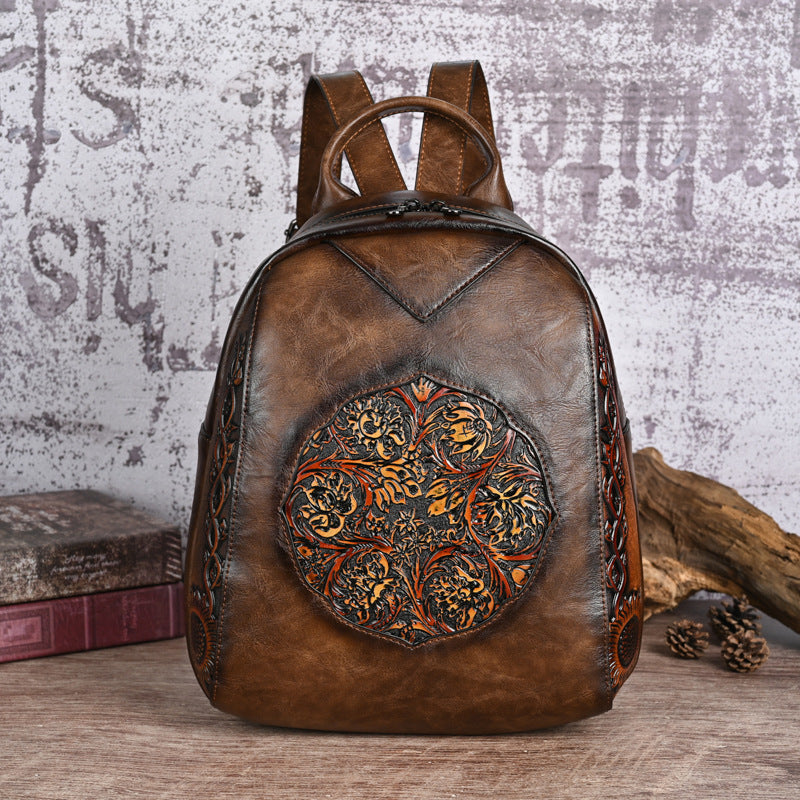 Women's Retro National Style Embossed Large Capacity High Practical Women's Backpack