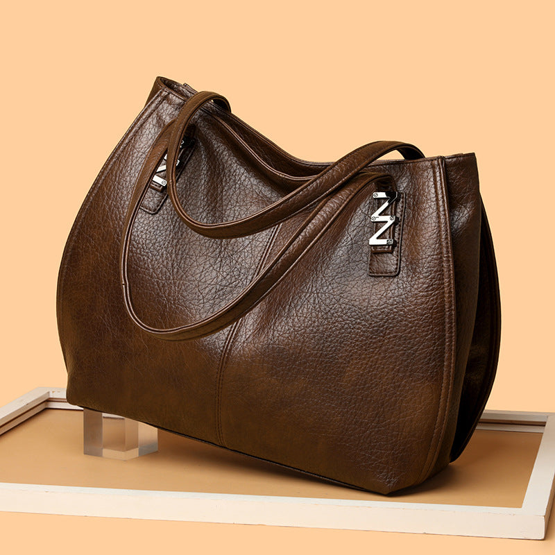 Women's Simple Fashion Soft Leather Retro Textured Large Tote Bags