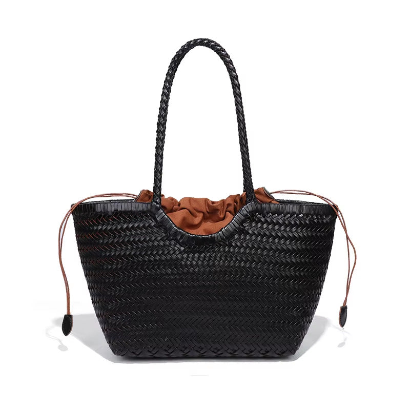 Genuine Leather Woven Large Capacity French Retro Vegetable Tote Bags