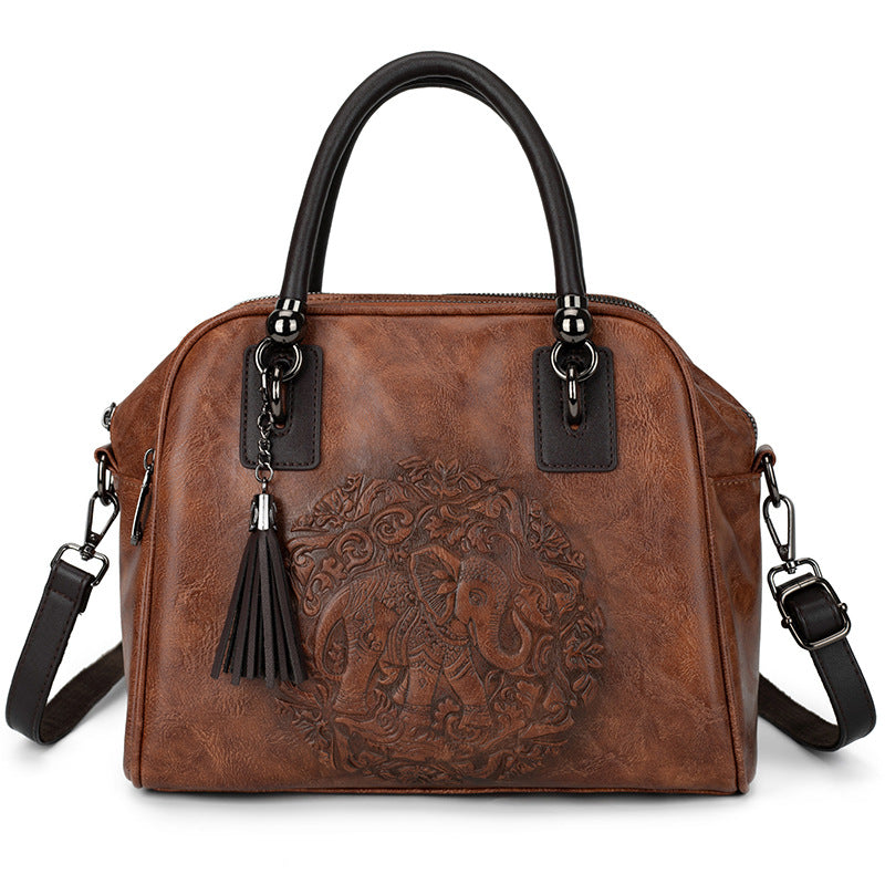 Women's Retro Ethnic Points Versatile Boston Textured Women's Messenger Bag