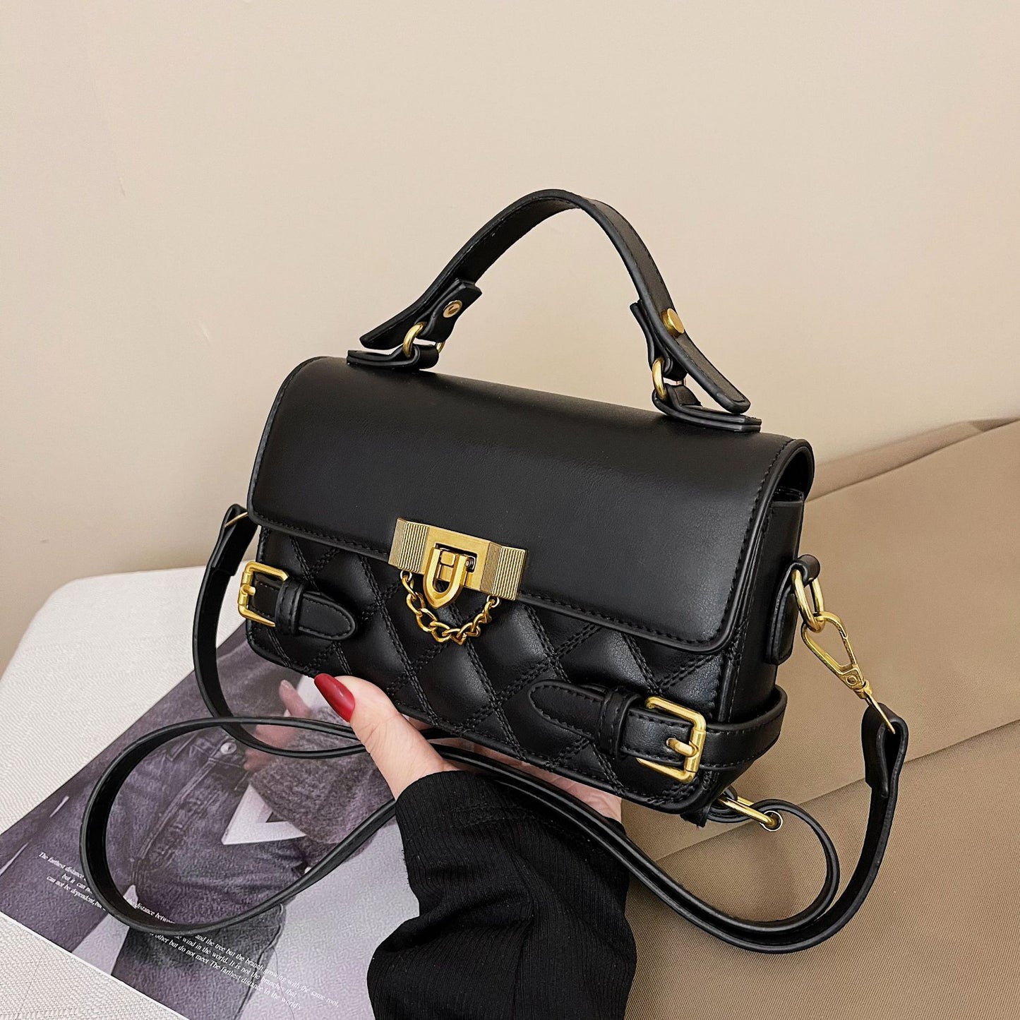 Women's Diamond Pattern Trendy Retro Versatile Summer Women's Messenger Bag