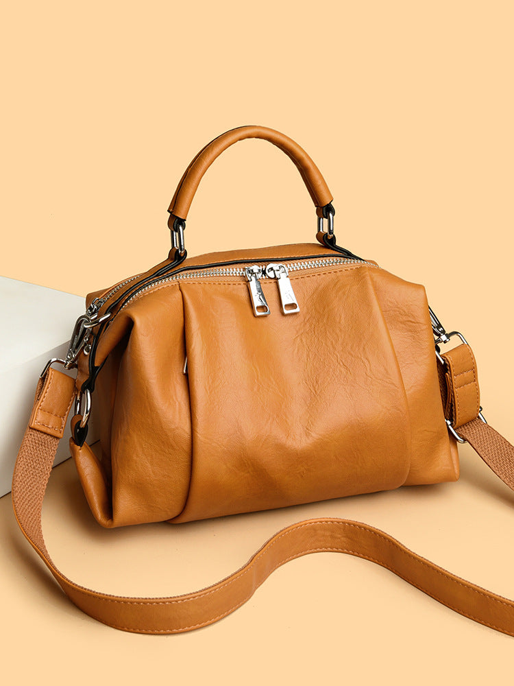 Women's Light Luxury Genuine Leather Boston Pillow Fashion Large Capacity Women's Handbag