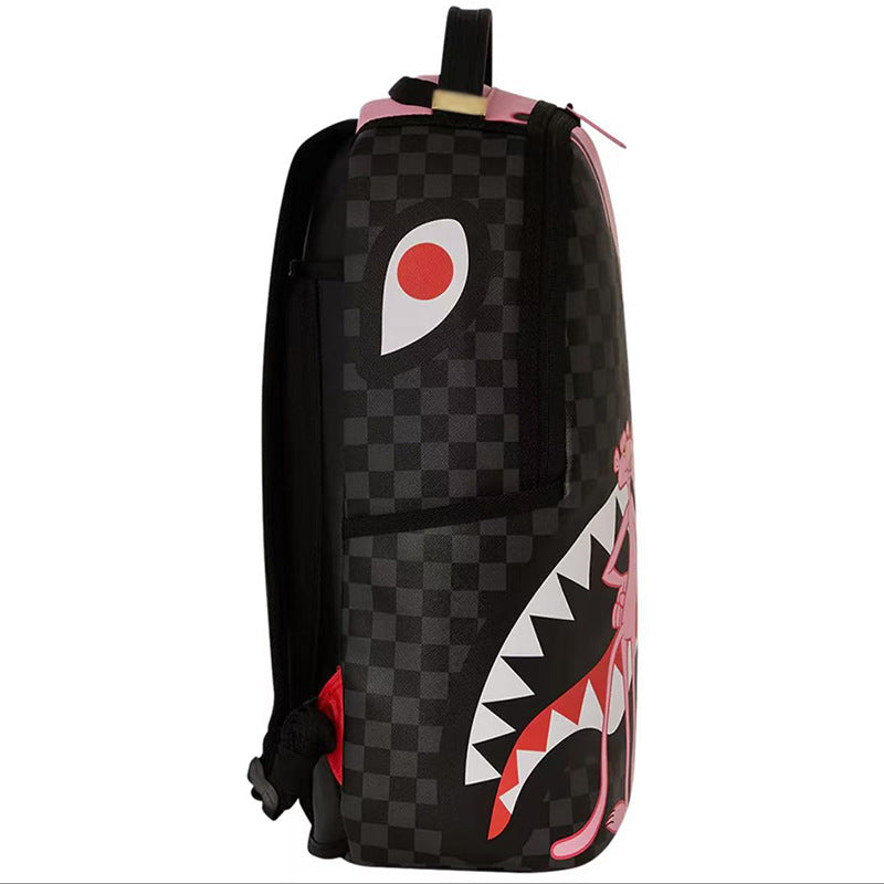 Men's Leather Trendy Cool Plaid Shark Business Fashion Computer Large Capacity Leisure Backpack