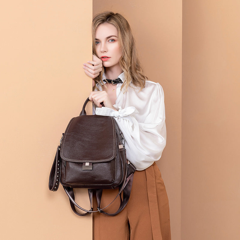 Women's Fashion Korean Large Capacity Soft Leather Backpacks