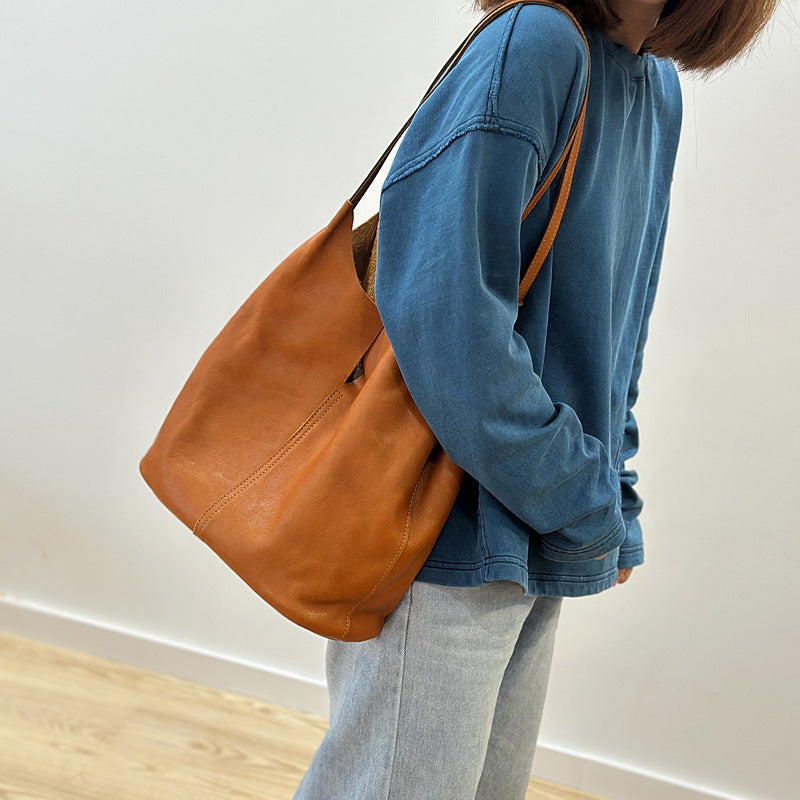 Women's Handmade Simple Retro Large Capacity Genuine Women's Shoulder Bag