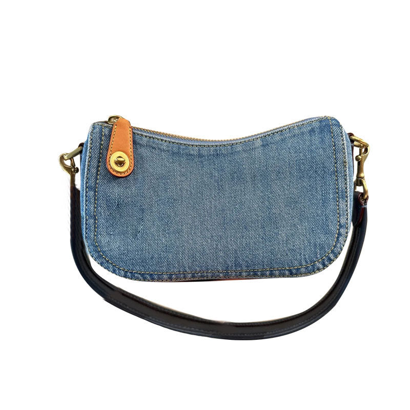 Denim Blue Baguette High Sense Mahjong Underarm Bag