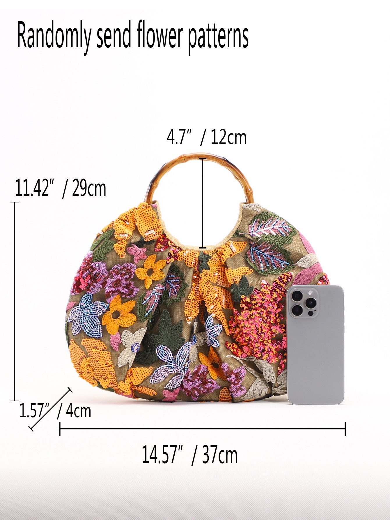 Color Sequin Gauze Stitching Flowers Print Linen Bottom Cloth Seaside Handbags