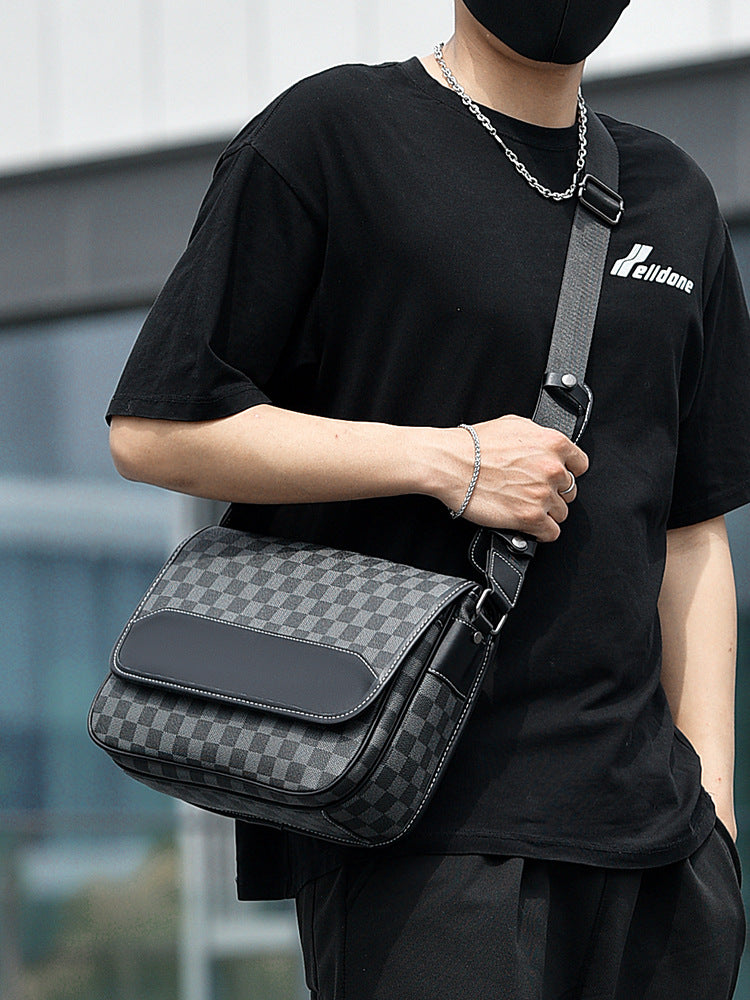 New Men's Fashion Trendy Plaid Hundred Men's Messenger Bag