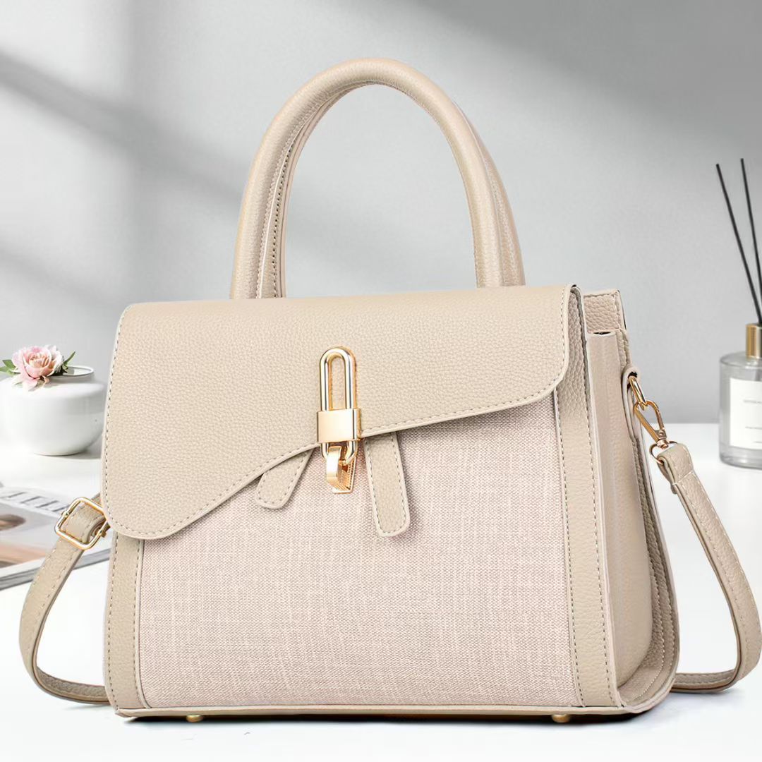 Women's High-grade Lychee Pattern Retro Patchwork Fabric Commuter Women's Handbag