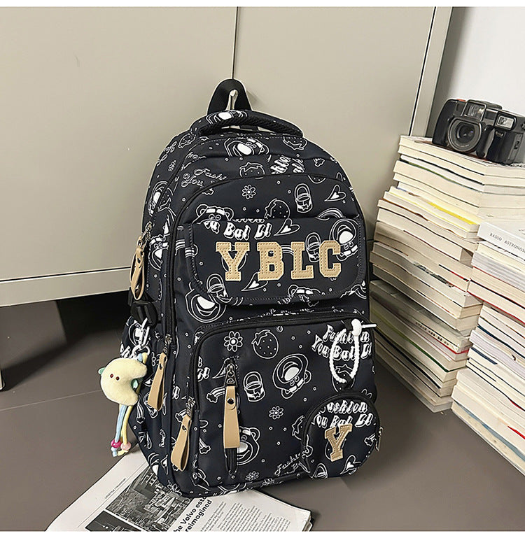 Women's & Men's Couple Large Capacity Nylon Printed Waterproof Leisure Backpack