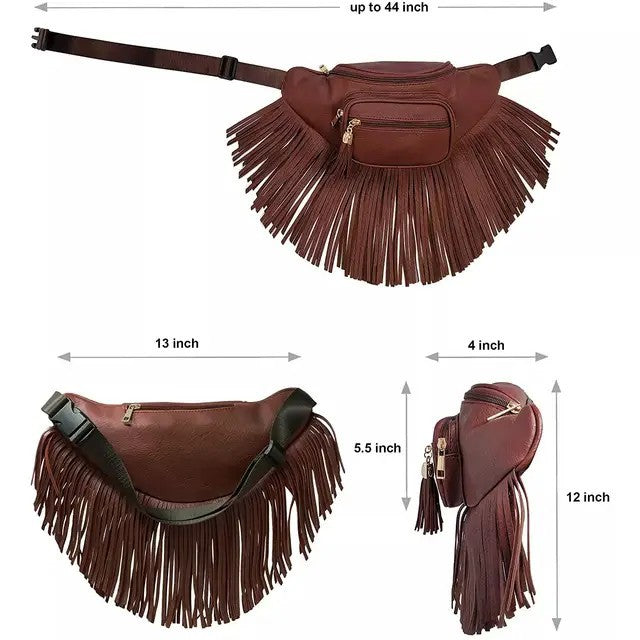 Tassel Stylish Versatile Leather Waterproof Adjustable Sport Waist Bag, Accessory Bag