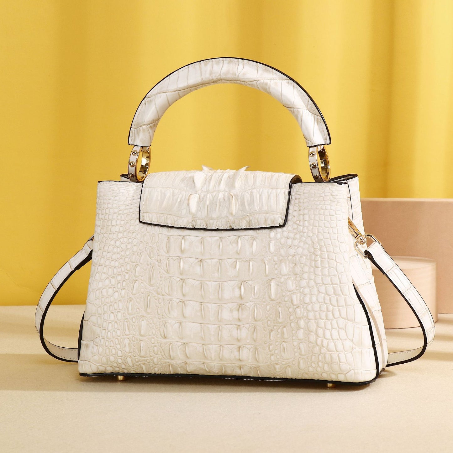 Women's Crocodile Bone Pattern Himalayan White Fashionable Women's Handbag