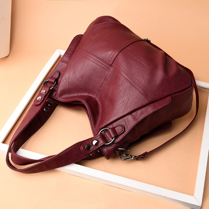 Women's Genuine Leather Mom Large Capacity Sheepskin Soft Women's Shoulder Bag