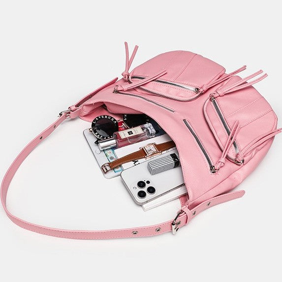 Women's Korean Style Adjustable Soft Leather Textured Lychee Pattern Large Underarm Bag