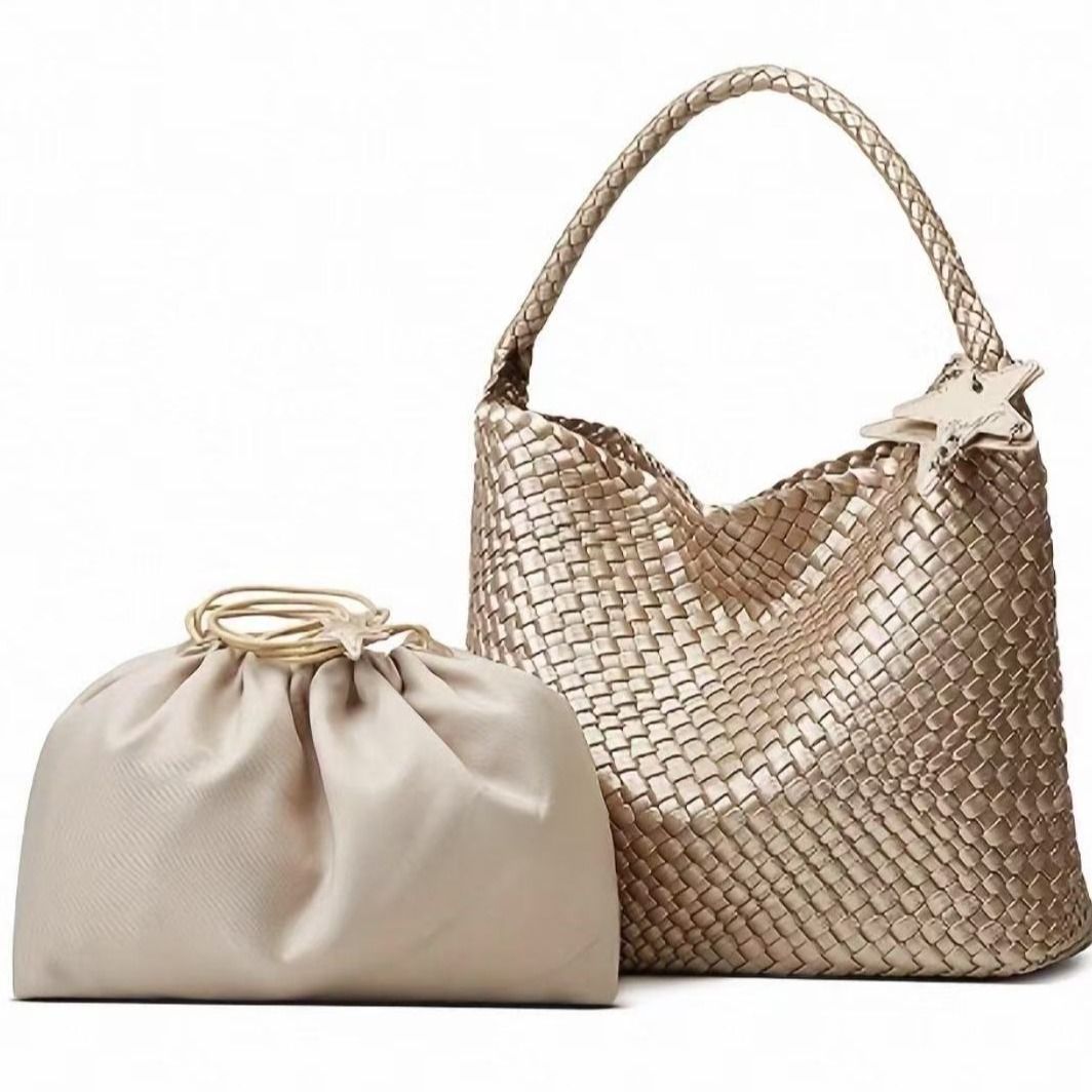 Women's Champagne Woven Large Capacity Portable Cross Women's Shoulder Bag