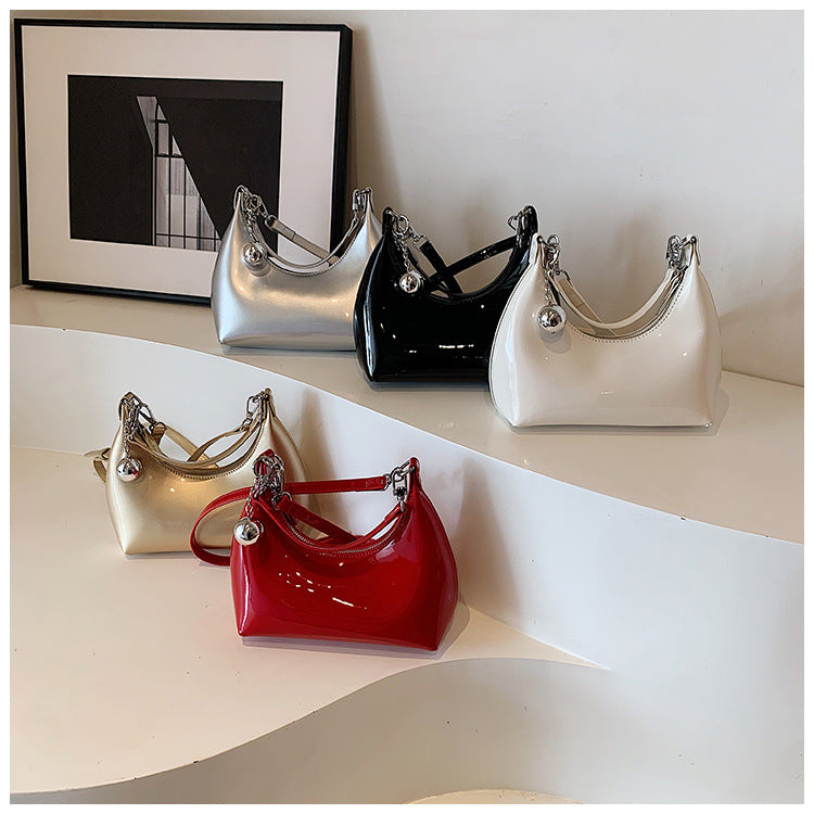 Women's French Minority Retro Textured Patent Leather Wine Women's Shoulder Bag
