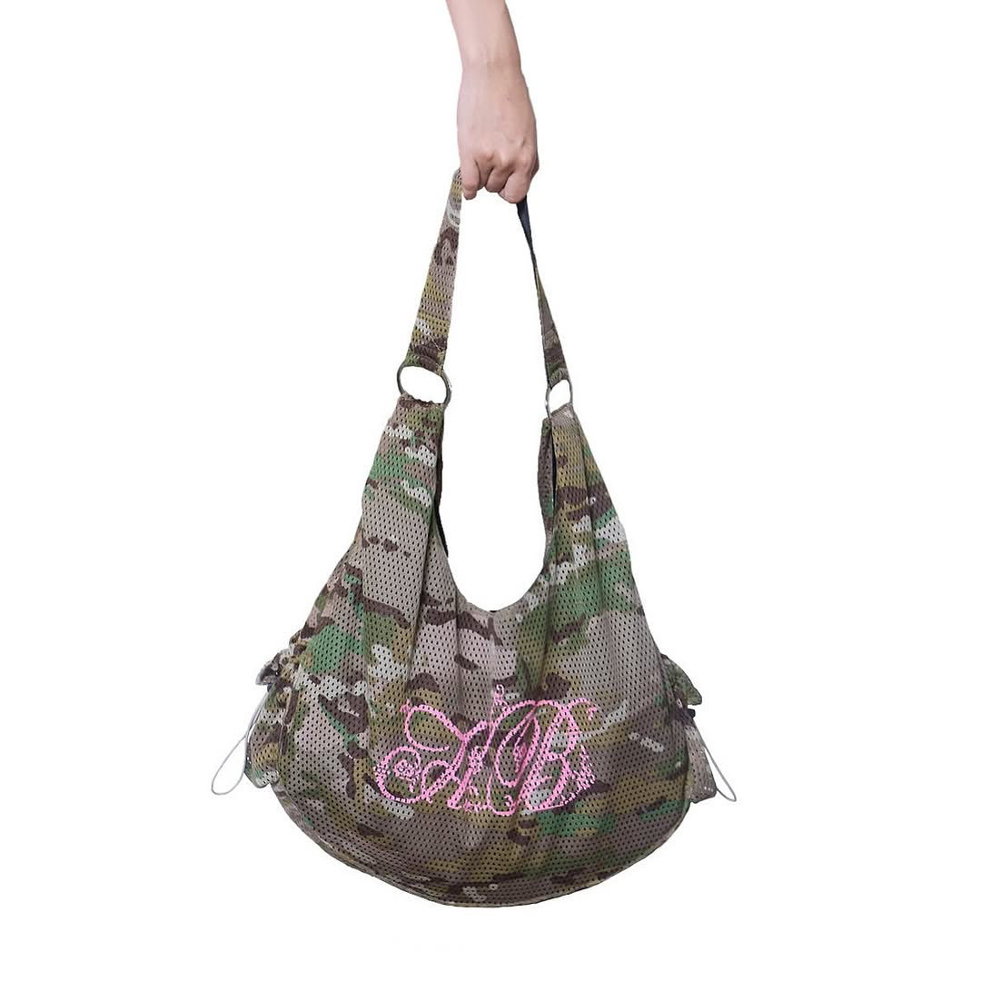Millennium Hot Black Camouflage Letters Printed Large Women's Shoulder Bag