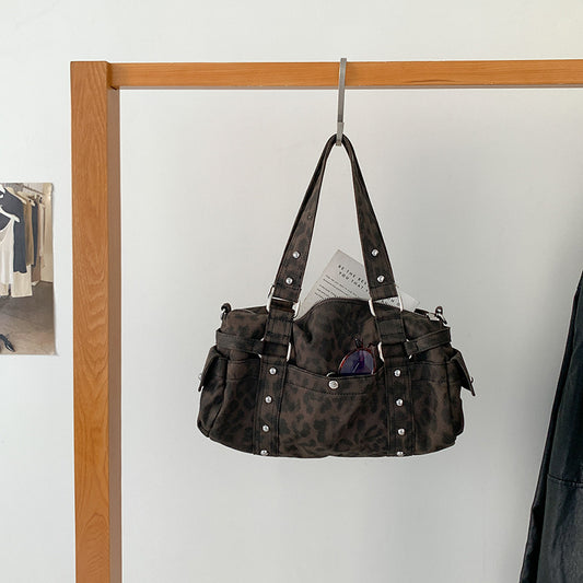 Niche Leopard Print Vintage Hot Large Capacity Fashion Underarm Bag