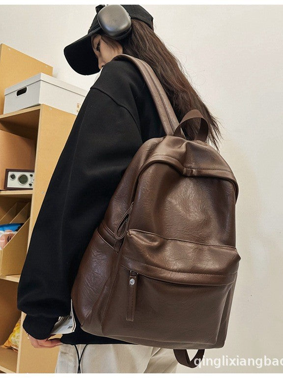 Men's Texture Solid Color Simple Daily Commuter Large Leisure Backpack