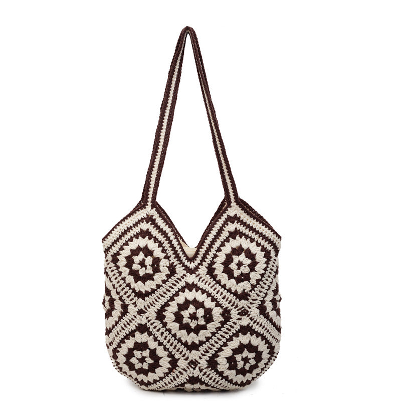 Women's Vacation Style Beach Contrast Color Niche Design Simple One Underarm Tote Bag