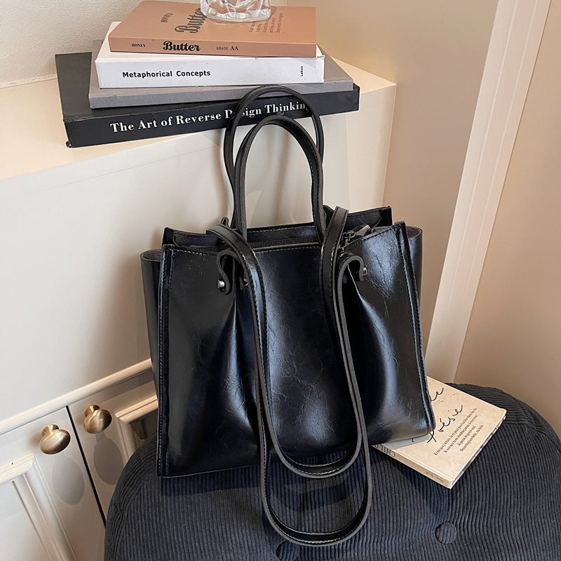 Women's Simple Textured Large Capacity Commuter Tote Bag