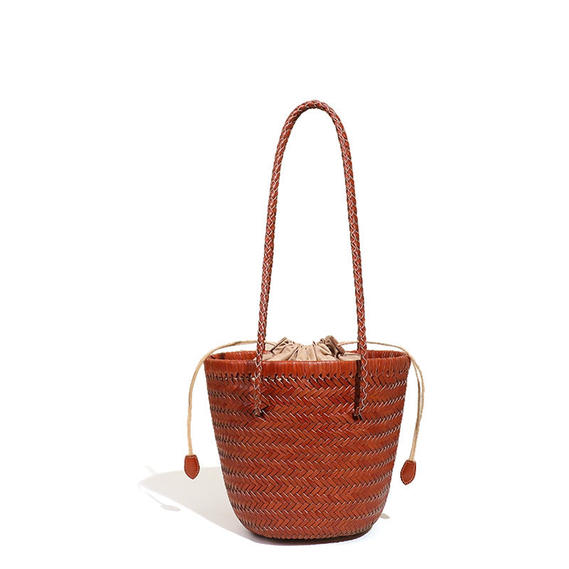 Women's Leather Woven Underarm Beach Vegetable Basket Bags
