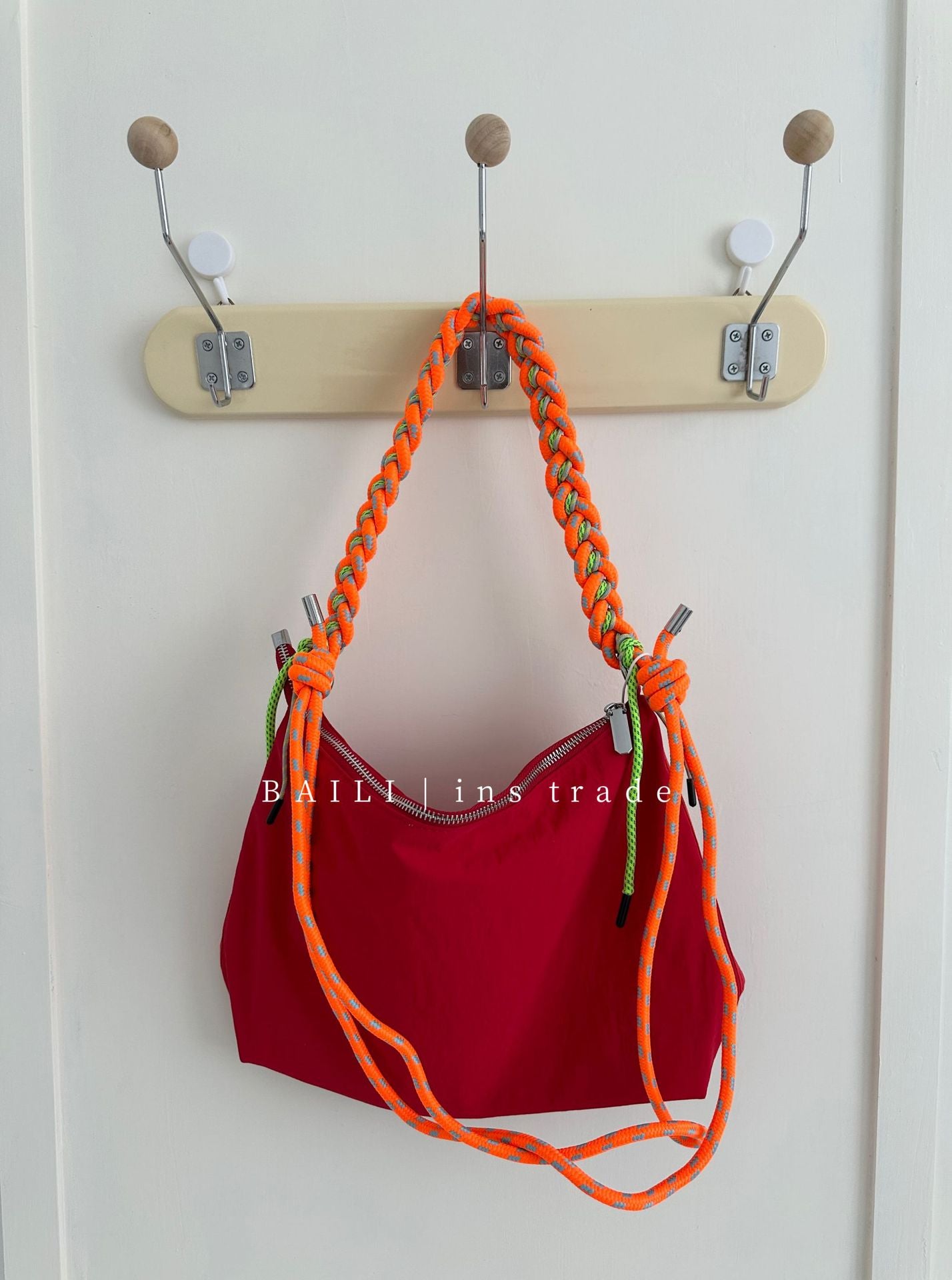 Korean Nylon Large Capacity Contrast Color Braided Rope Leisure Women's Shoulder Bag