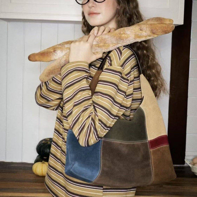 Women's Fashion Warm Brown Color Matching Winter Underarm Bag