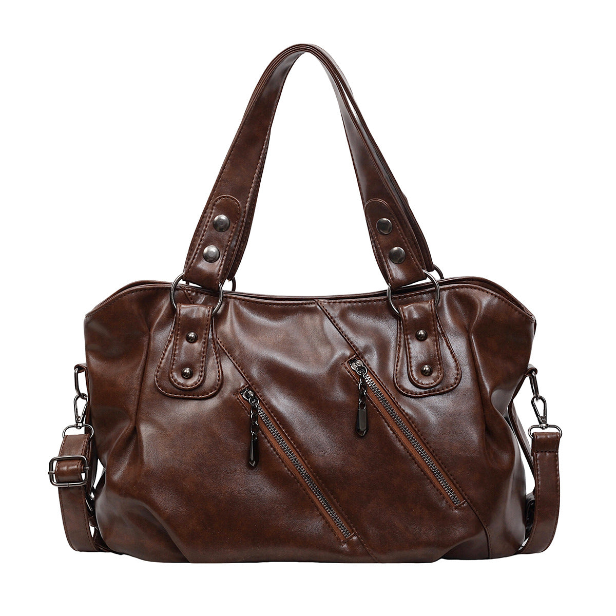 Simple Solid Color Large Capacity Totes Zipper Decorations Classic Bags