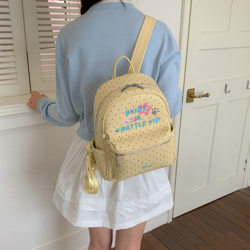 Women's Korean Style Dopamine Mint Green Wave Point Large Capacity College Women's Backpack