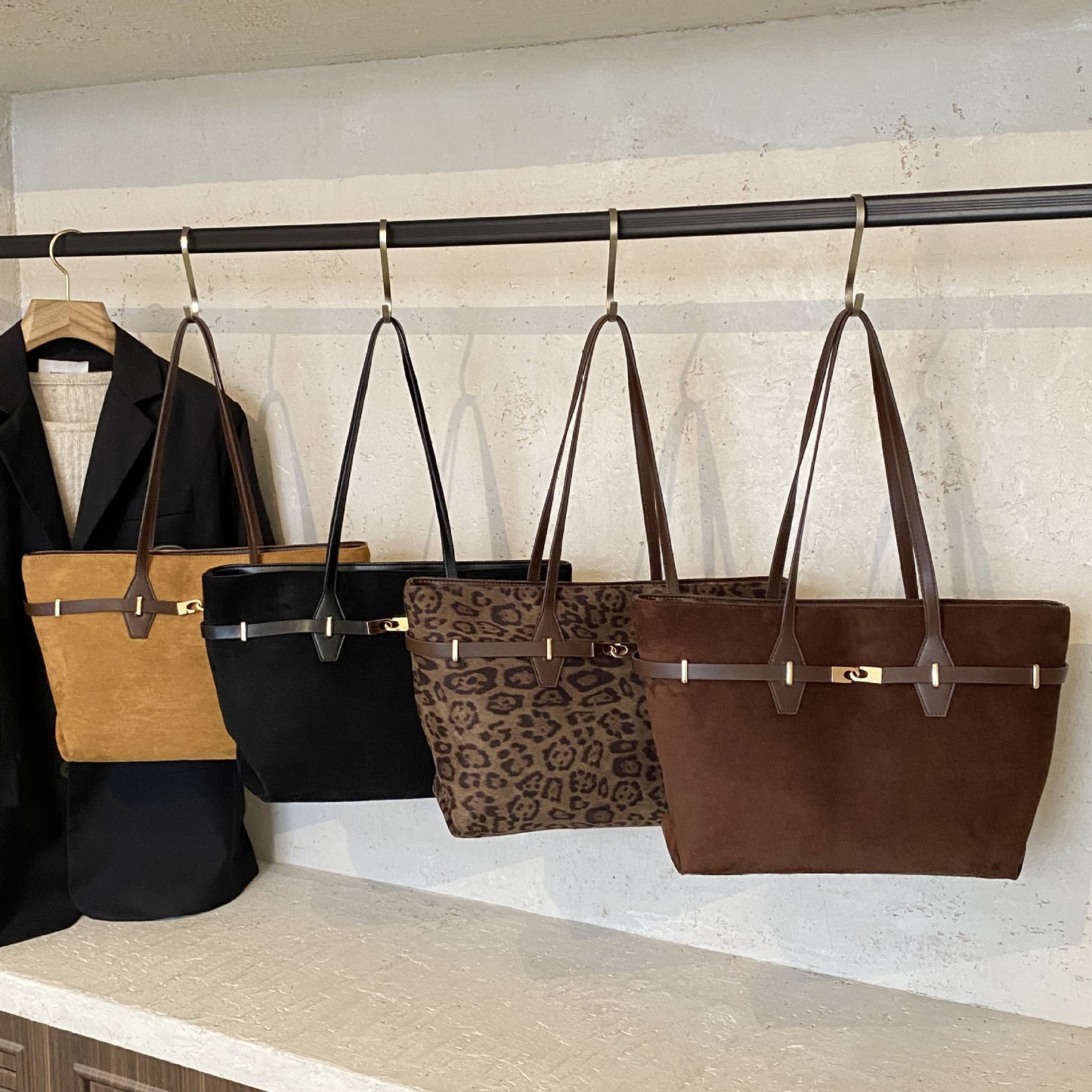 Women's Capacity Totes Suede Trendy Western Style Leopard Tote Bag