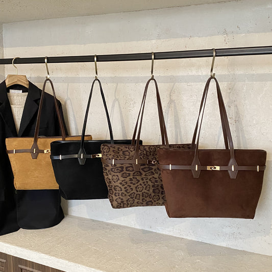 Women's Capacity Totes Suede Trendy Western Style Leopard Tote Bag