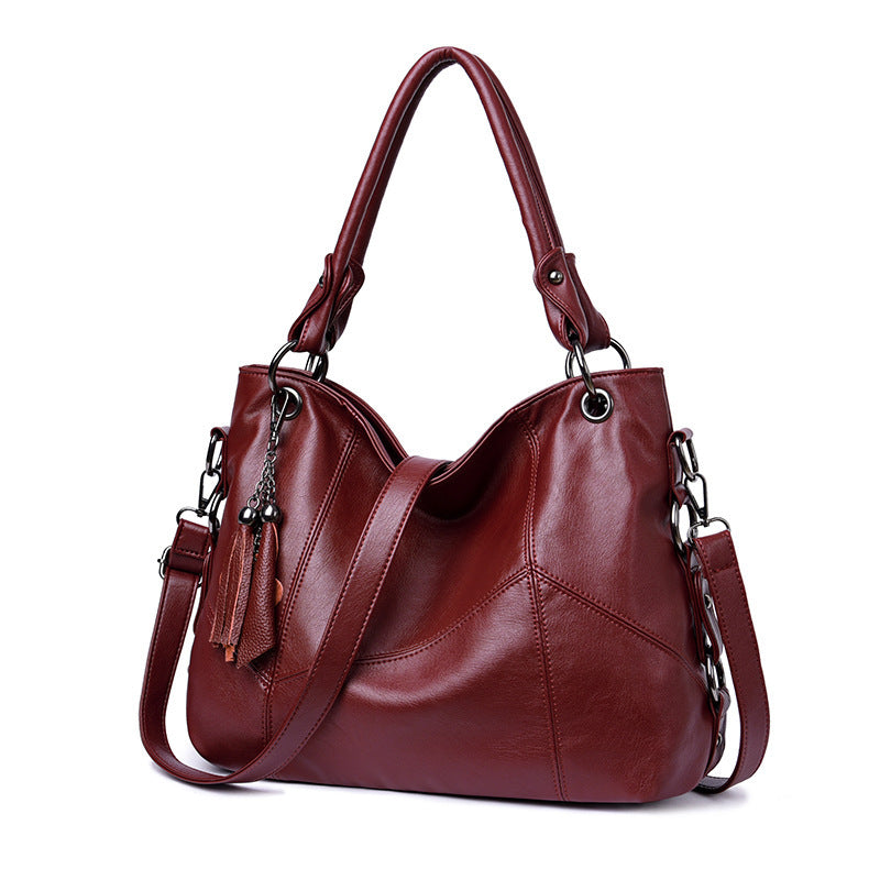 Women's Plaid Retro Large Fashion Stitching Tassel Portable Underarm Bag