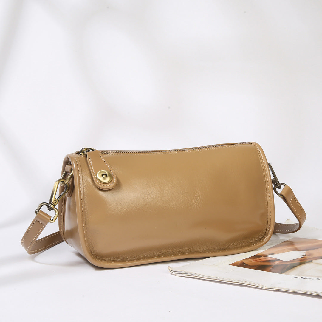 Women's Black French Tree Cream Genuine Leather Underarm Bag