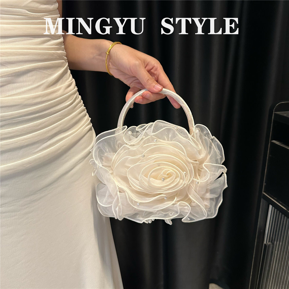 Women's Fairy Three-dimensional Pink Yarn Fluffy Large Flower Wedding Women's Handbag