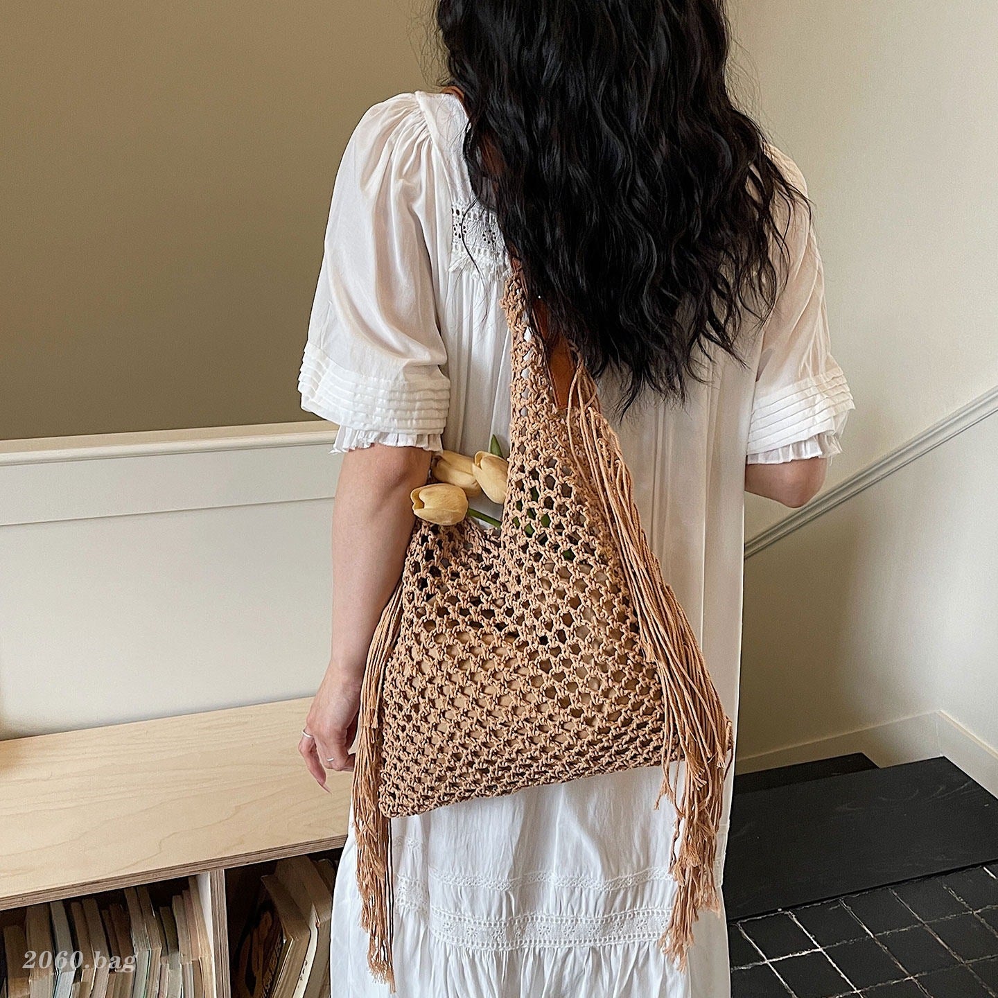 Hollowed Style Popular Handmade Female Tassel Large Capacity Shoulder Bags