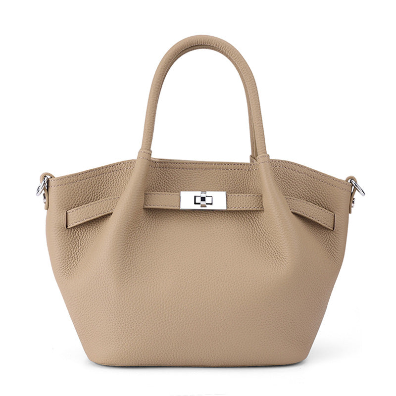 Women's Vegetable Basket Simple Commute Portable Genuine Leather Bags