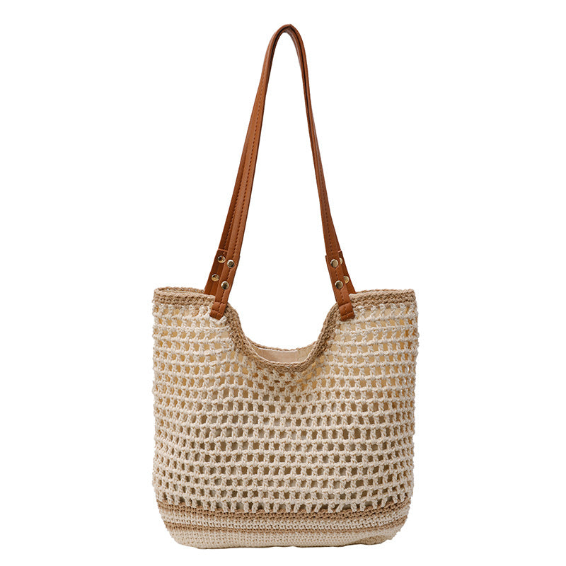 Women's Early Spring Artistic Fresh Woven Leisure Commute Seaside Holiday Hollow Women's Shoulder Bag