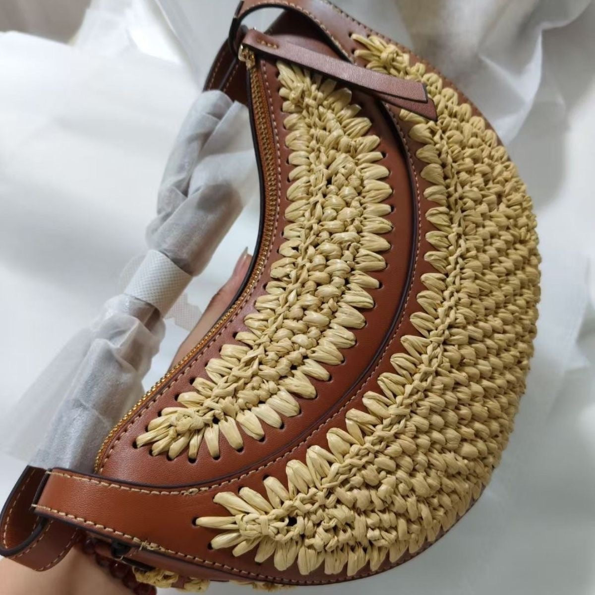 Raffia Woven Portable Hobos Vacation Style Beach Women's Shoulder Bag